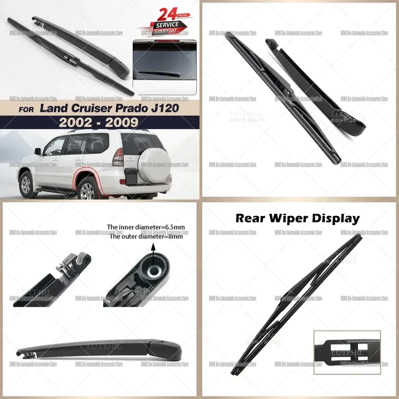 For Toyota Land Cruiser Prado J120 2002-2009 Rear Windshield Wiper Blade Arm Kit Set Auto Glass Cleaning Replacement Parts