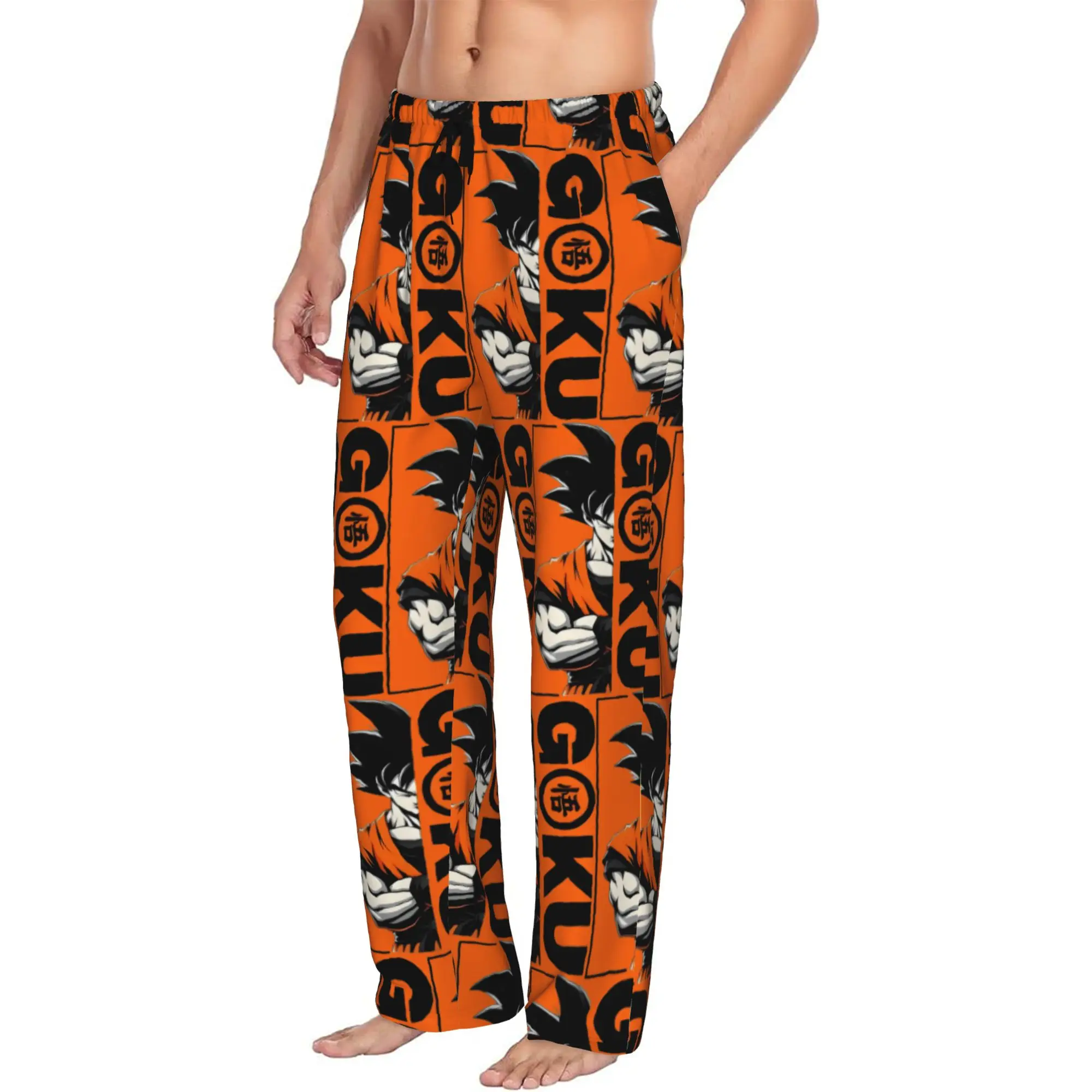 Pantalones de Pijama Personalizados de Dragon Ball Z con Goku, Pantalones de Dormir para Hombre, Estilo Guerrero, con Cordón y Bolsillos