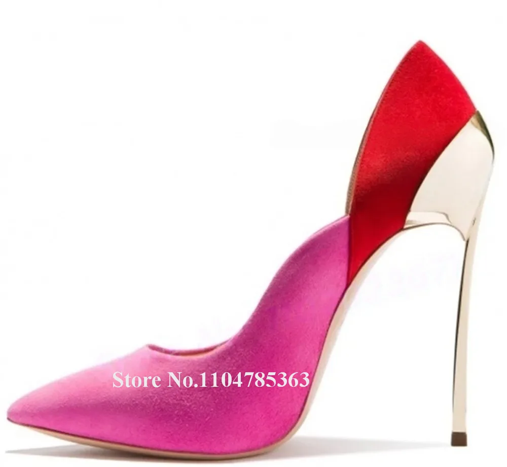 الساحرة فريدة من نوعها المعادن خنجر كعب مضخات مثير أشار تو الوردي الأزرق الرمادي المرقعة الانزلاق على كعب رقيقة الكعوب الطرف حجم كبير