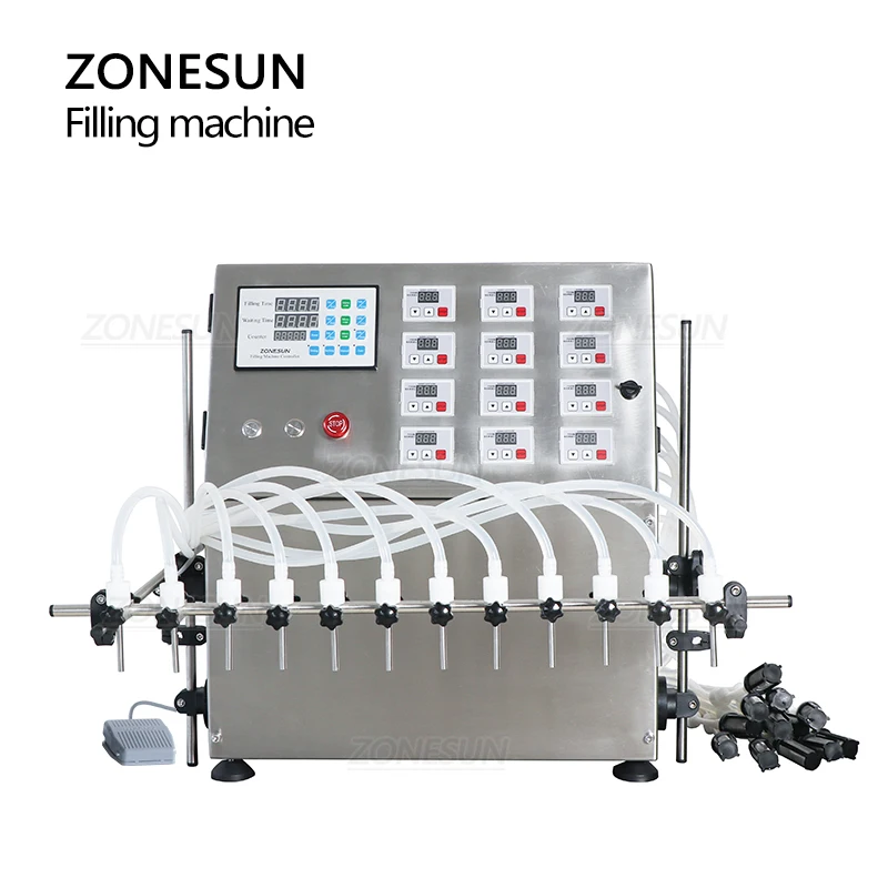 ZONESUN ZS-DPYT12P 12 Heads Semi Automatic Diaphragm Pump Juice Liquid Water Bottle Filling Machines Home Business Manafactur