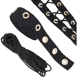 3 Yards Cotton Grommet Eyelet Twill Tape Trim Black Grommet Twill Tape for Sewing Garment Corsets Shirts Dresses Jackets