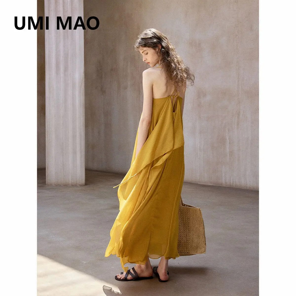 UMI MAO – robe d'été Style vacances, Double couche irrégulière, transparente, réglable, dos nu, col en v, bretelles, Y2K