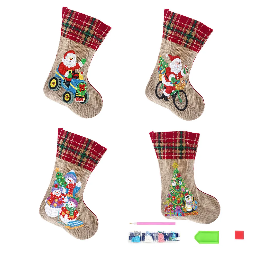 New DIY Diamond Painting Christmas Socks Diamond Mosaic Embroidery Christmas Boots Non-woven Linen Candy Gift Bag