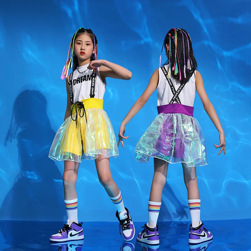 Girls Jazz Dance Costume Children Street Hip Hop Modern Dance performance Stage Cheerleading Costume Colored Braids for Kids