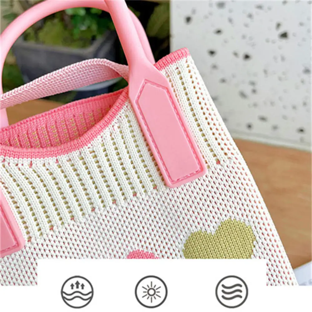 New Cute Mini Shoulder Bag Cell Phone Bag Girl Pink Love Heart Knitted Bag Coin Purse Small Square Bag Casual Handbag