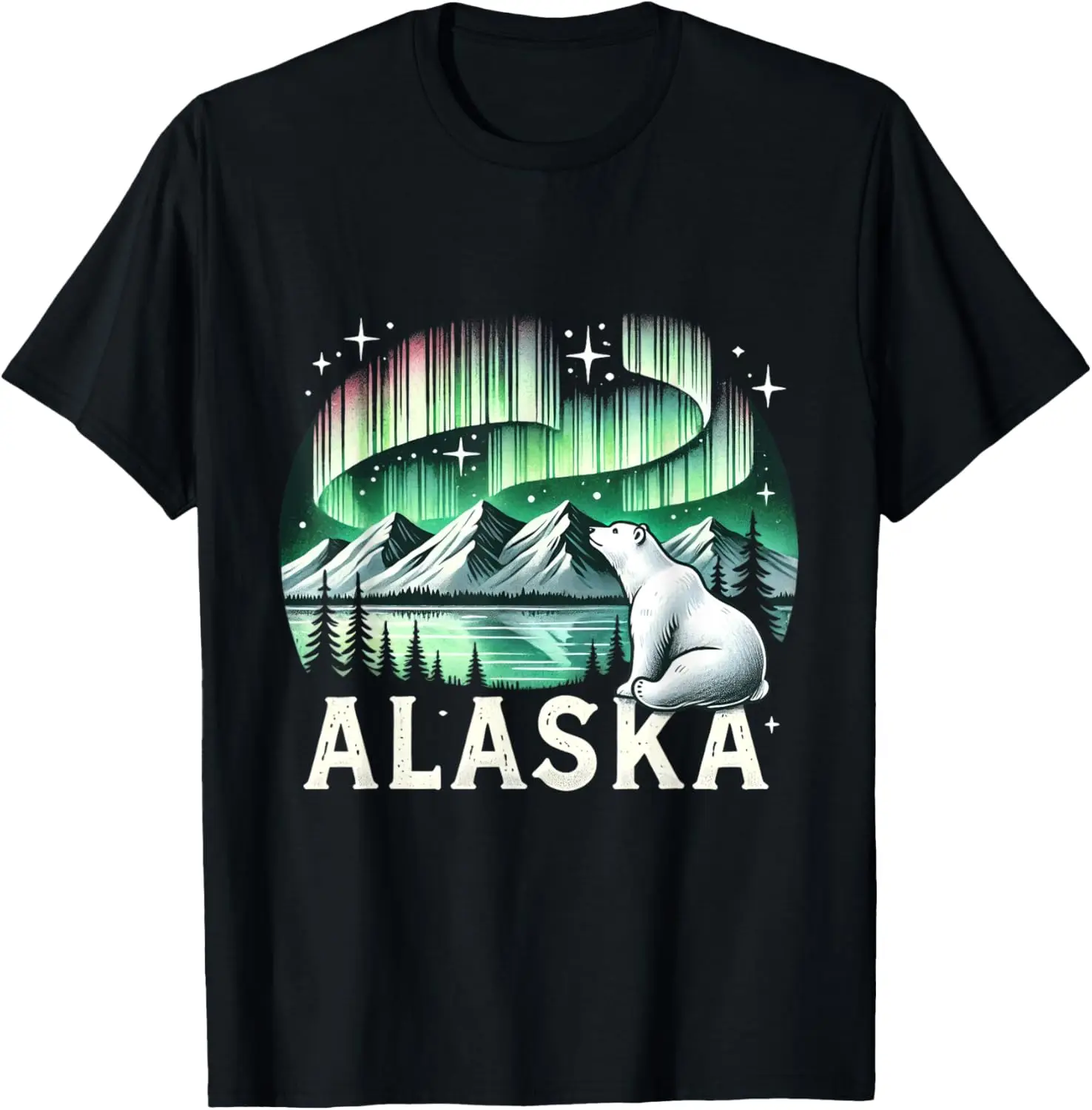 Alaska Northern Lights Aurora Viewing Bear Vacation Alaska T-Shirt