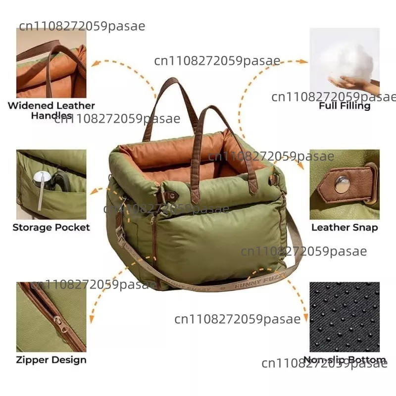 Car Pet Bed with Removable Washable Cover, All-Season Use, Leather Carry Bag Waterproof and Bite-Resistant