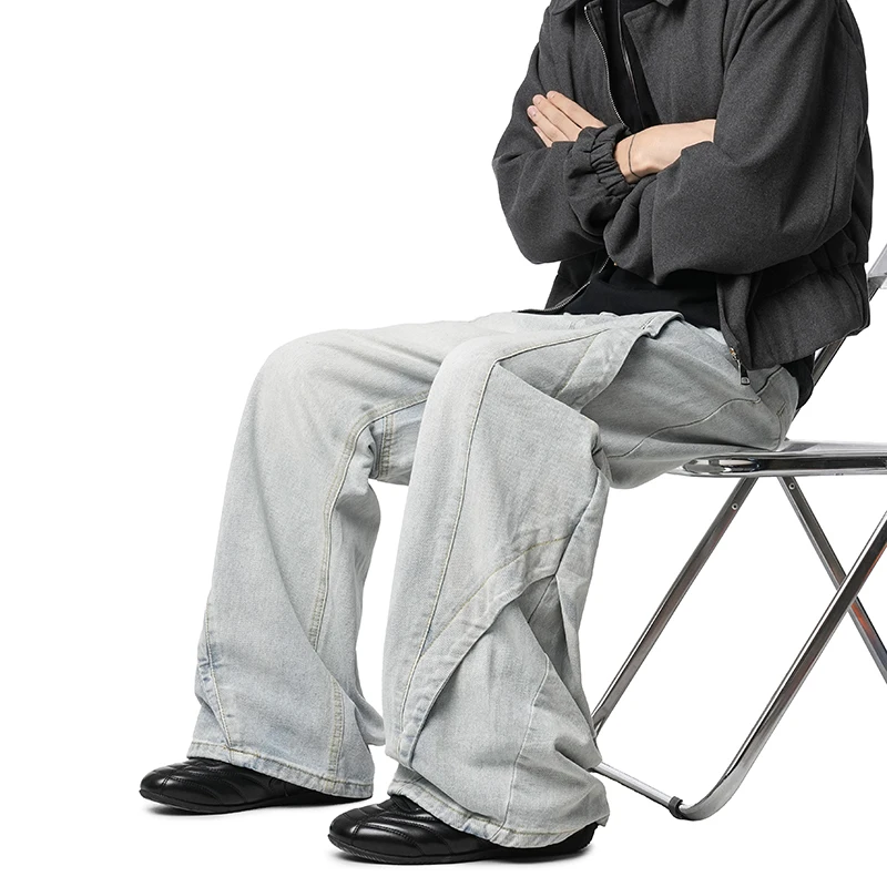 

JEANS MEN 2025 New Jeans Patchwork Baggy Loose Streetwear Trousers Hip Hop Floor Length Pants Trendy Youth Fashion Casual Denim