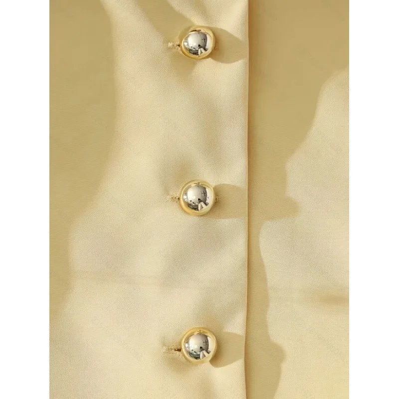Women Elegant Office Sleeveless Blazer Vest Lapel V Neck Button Slim Fit Yellow Waistcoat Summer Business Sleeveless Shirt Top view 4