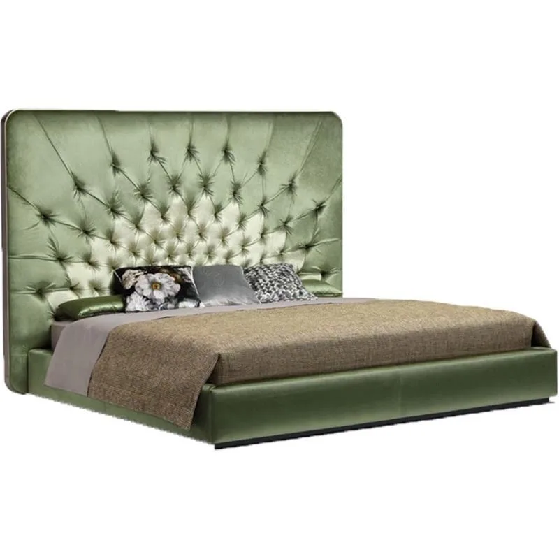 Italian light luxury classical velvet buckle peacock bed solid wood 2 meters master bedroom double fabric bed