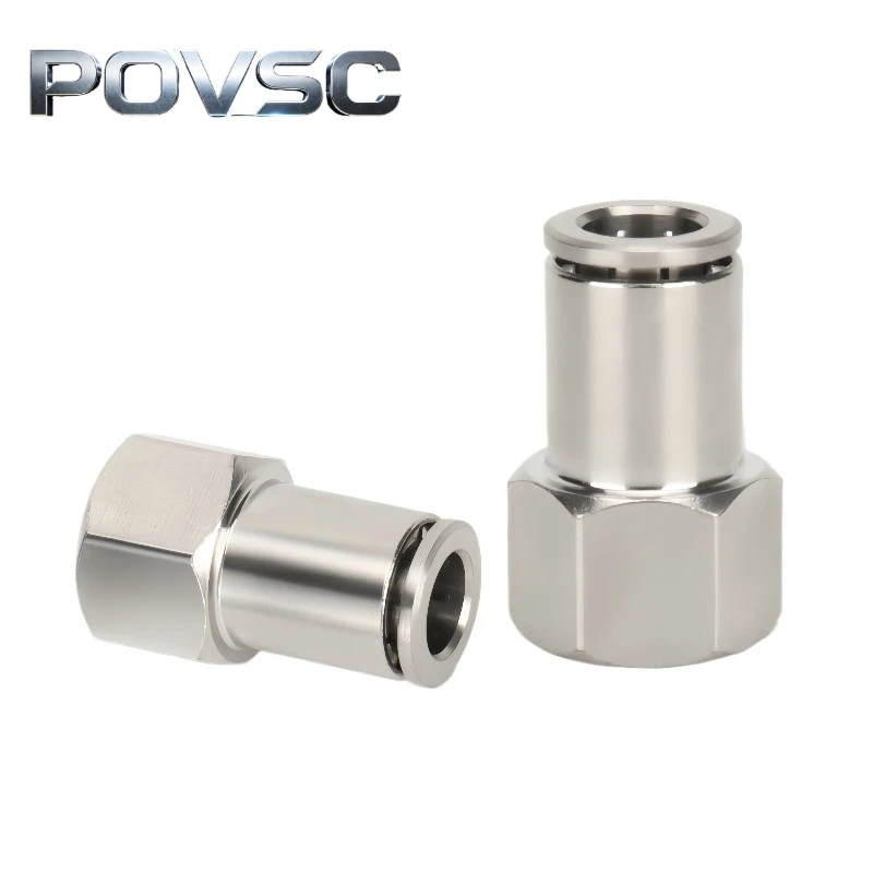 Full Copper Nickel Plated PCF8-02 Female Thread Straight Pneumatic Quick Connector High Pressure Air Tube Fitting Anti-corrosion