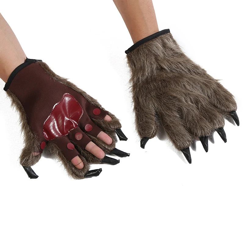 A pair of Animal Paw Claw Gloves Halloween Werewolf Claws Gloves Thick Plush Gloves Cosplay Costume Party  Gloves