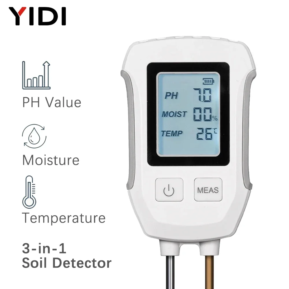 

YIDI 3in1 тестер почвы PH термометр температура влажность ЖК-экран детектор датчик для растений садоводство цветок в горшках