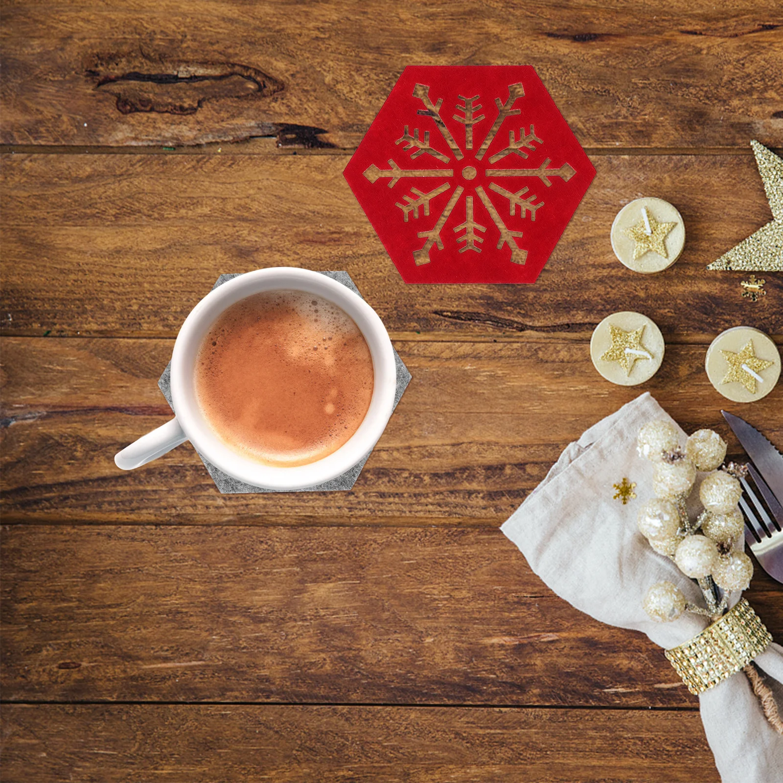 

4Pcs Cloth Placemats Snowflake Print Christmas Table Mats Reusable Heat-Resistant for Cup and Dish Home Decor Party Tabletop