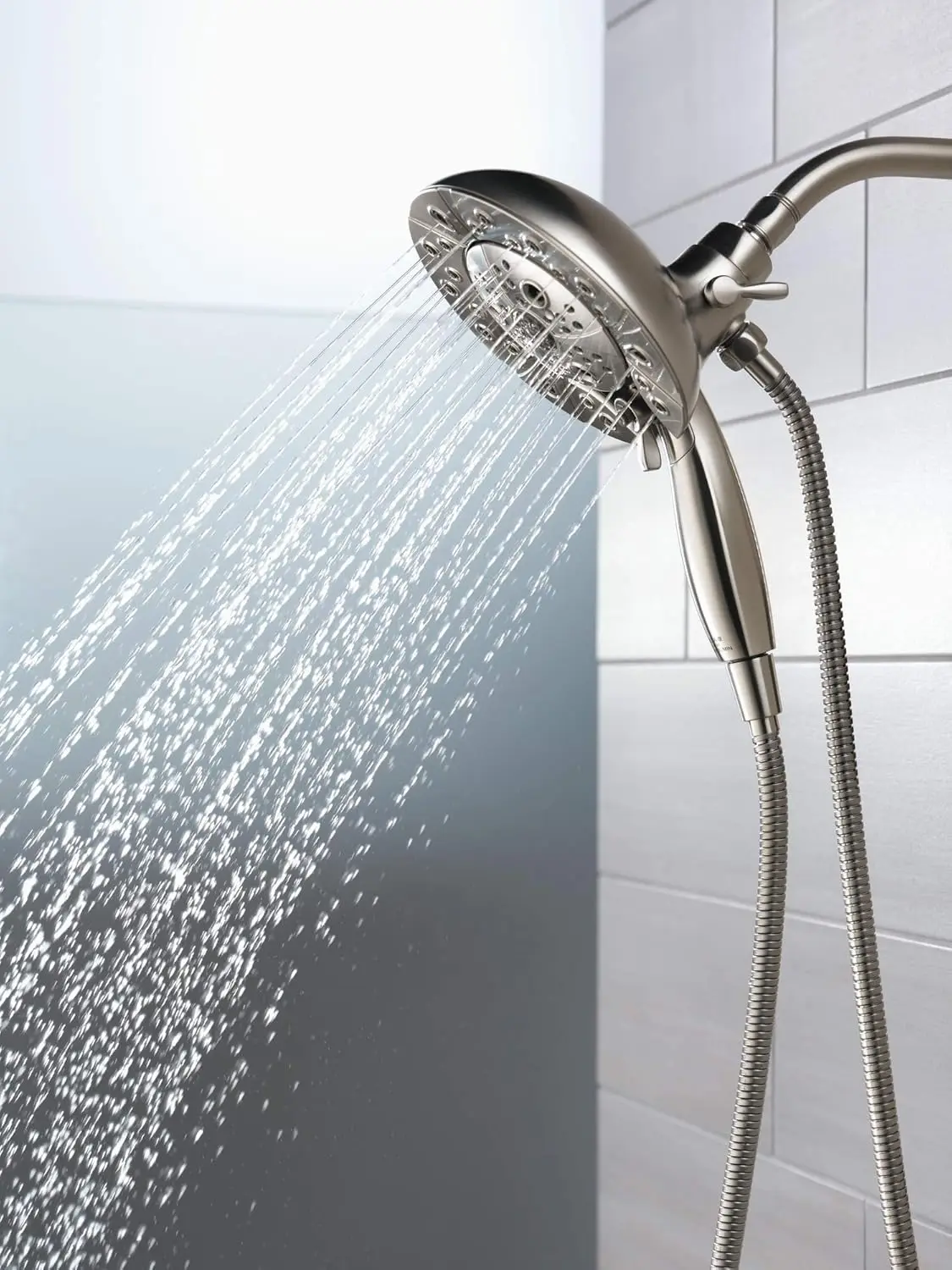 Faucet 5-Spray In2ition Dual Shower Head with Handheld Spray H2Okinetic Brushed Nickel Shower Head with Hose