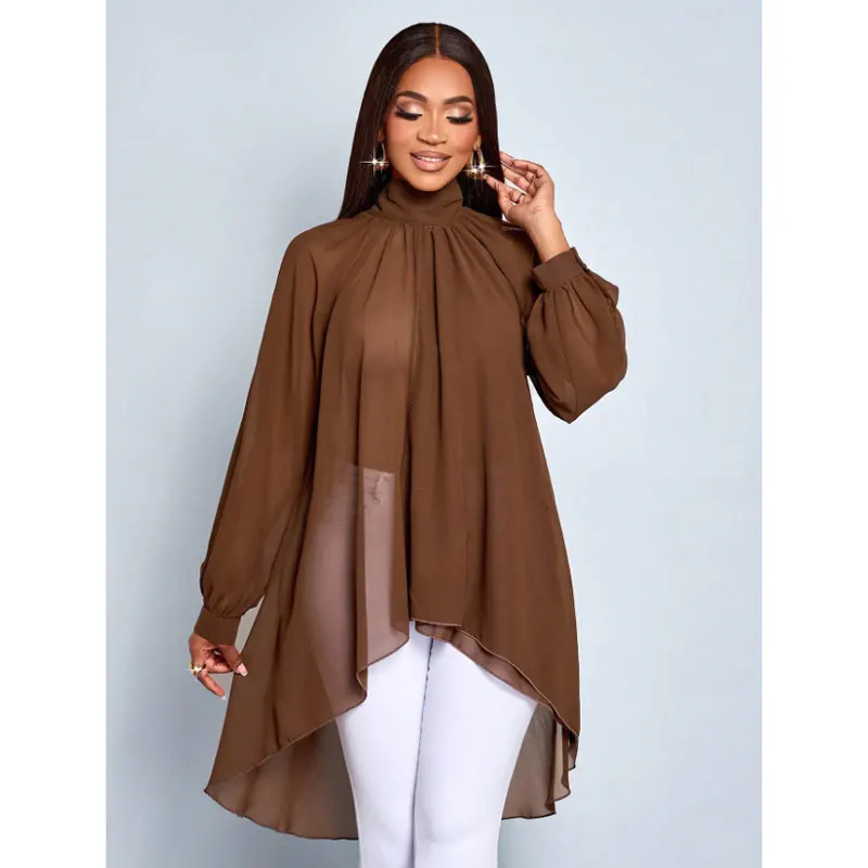 New Spring Summer Women Irregular Chiffon Long Sleeve Casual Loose Shirt