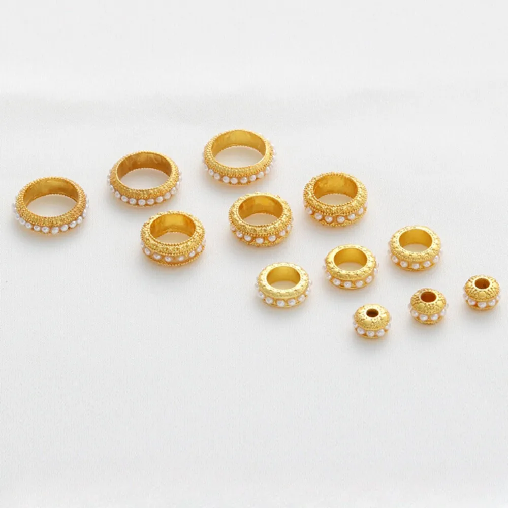 

18K Gold Color Matte Gold Inlaid Bead Running Ring Circle Wheel Large Hole Bead Spacer DIY Pearl Bracelet Jewelry Accessories