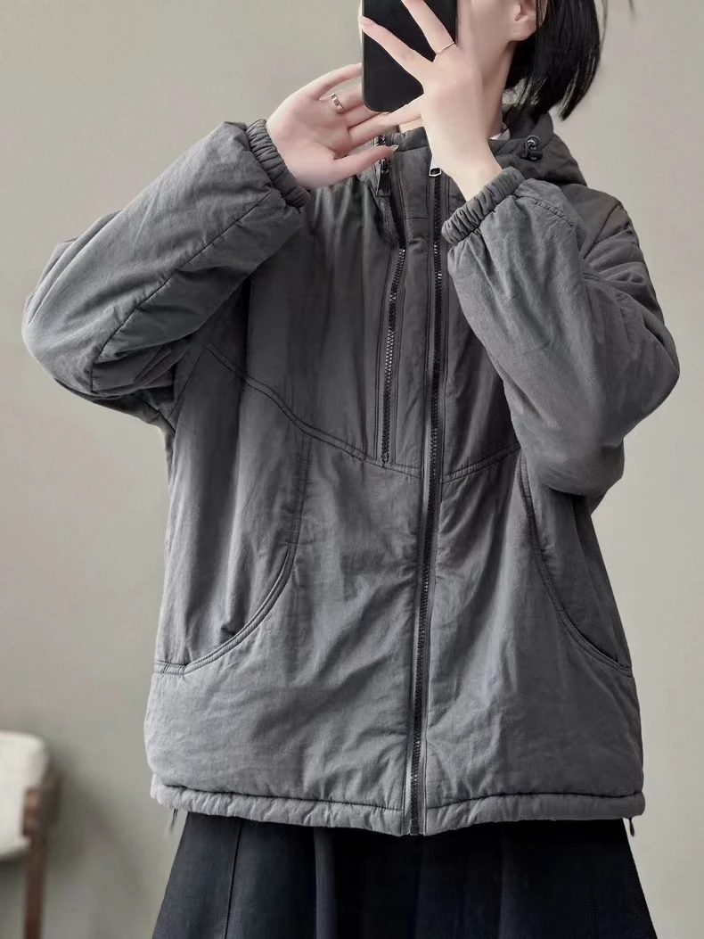 

Thiened Cotton Jaet Women's Winter Casual All-Match Small Size Warm Cotton Coat Outerwear Pure Color Simple Design