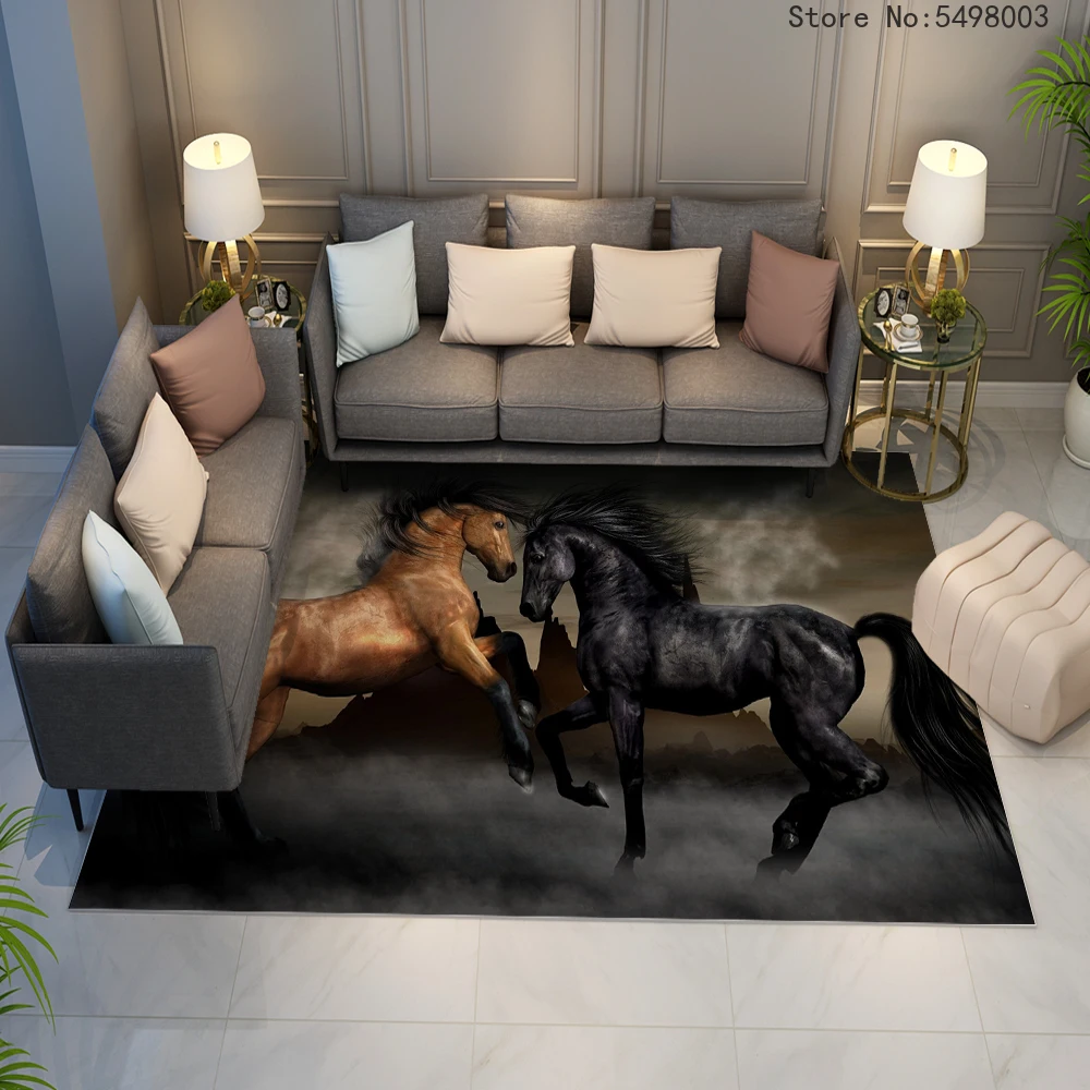 

3D Black Horse Carpet Art Animals Area Rug Large for Home Living Room Indoor Bedroom Decor Adults Kids Floor Mats Doormat