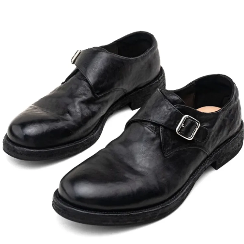 Handmade Leather Shoes Men's Vintage Washed Genuine Leather Business Formal Casual Loafers Male Oxfords Black Comfortable