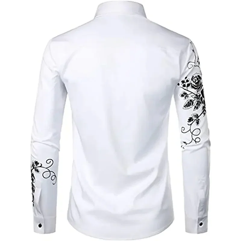 Spring/Summer Fashion Luxury Social Men\'s Shirt Flip Collar Button Shirt Casual Dot Print Long sleeved Tops Men\'s Slim Fit Shirt