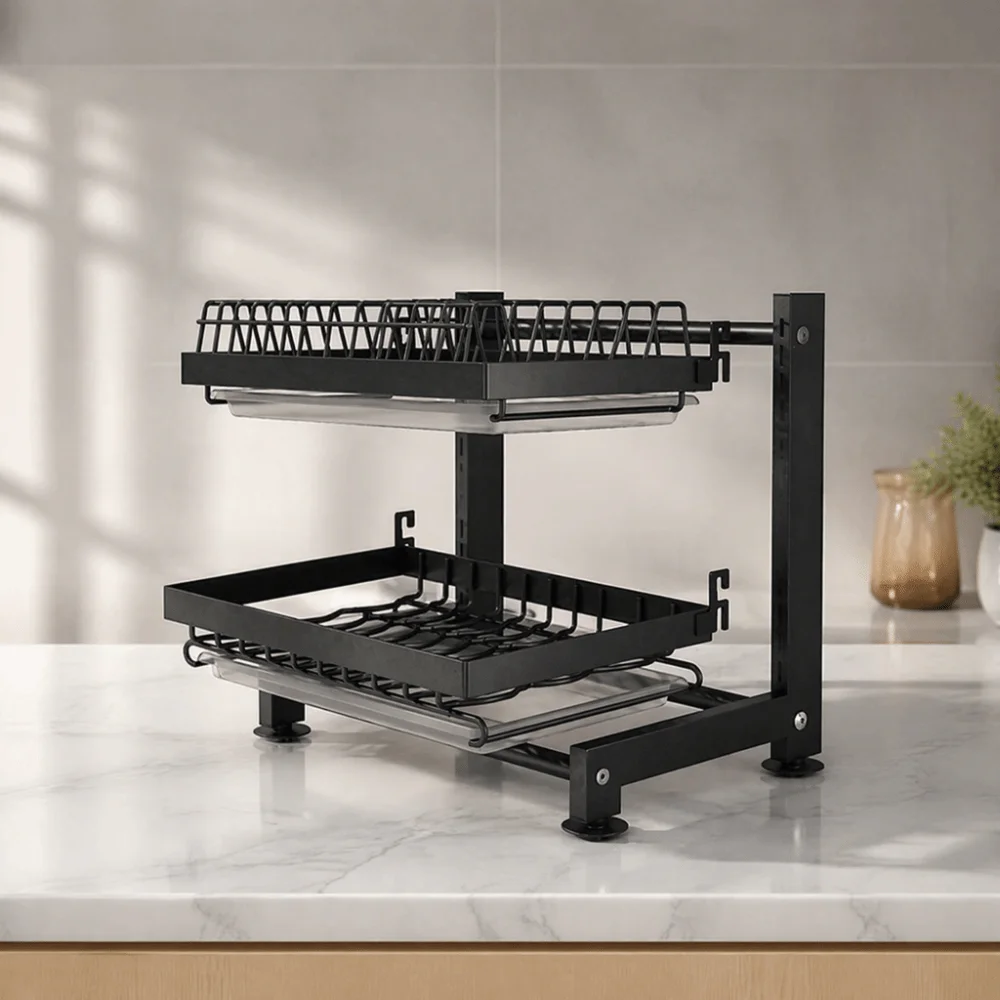 Stainless Steel Dish Drying Rack 2-Tier Drainboard Included Kitchen Sink Organizer Countertop Drying Rack For Kitchen Counter