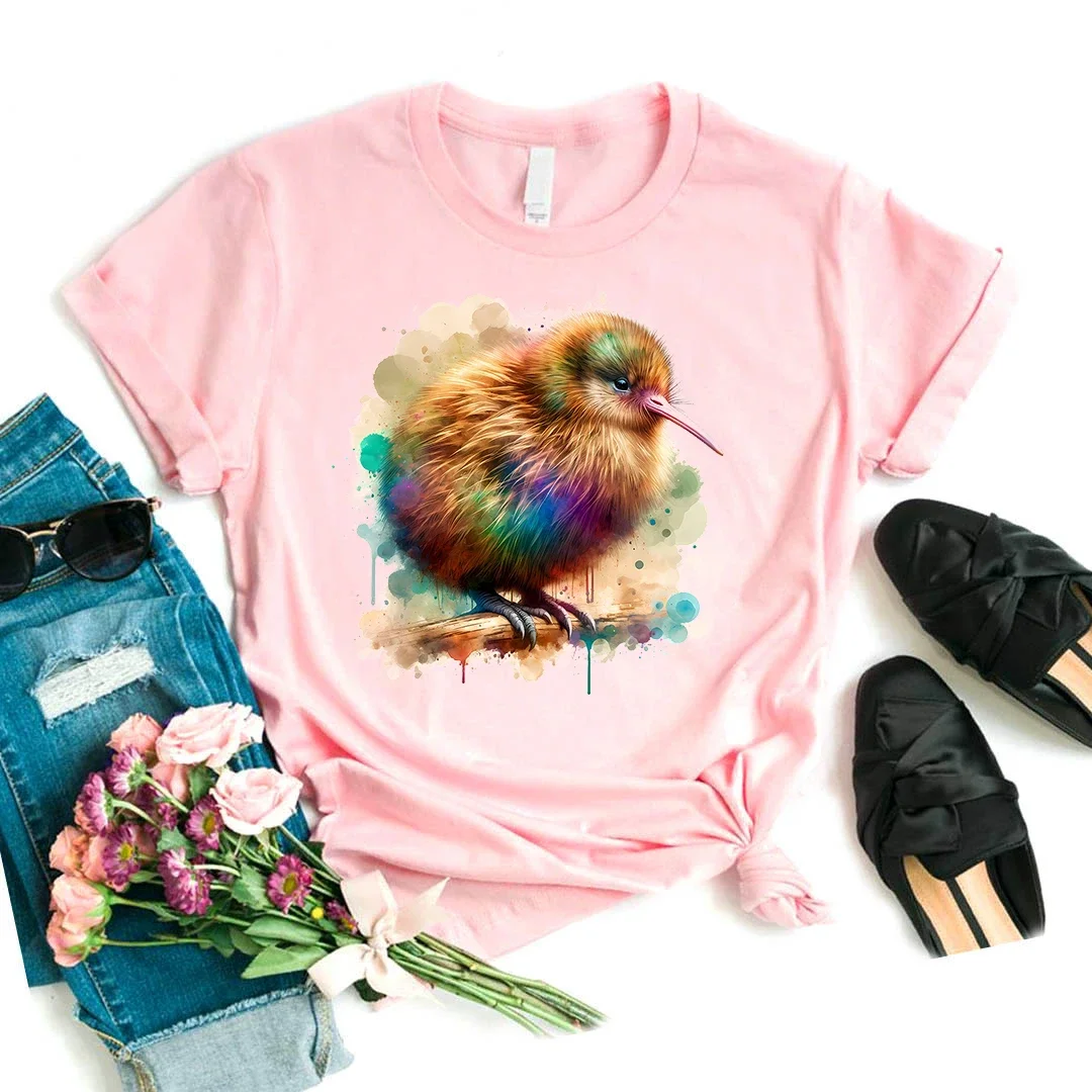 

Cute Kiwi Bird Printed Pink T Shirt Girls Funny Kawaii Tshirt Women Summer Tops Fashion Short Sleeve T-Shirt Female