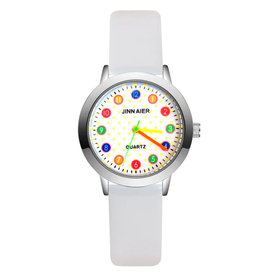 Fashion Cartoon Rainbow Children\'s Kids Student Girls Boys Quartz Leather Nylon Strap Brand Watch Factory Wholesale