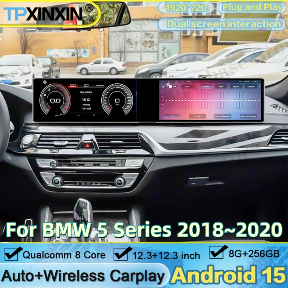 For BMW 5 Series 2018~2020 Android Auto Dual screen interaction Car Radio Stereo Receiver Multimedia Player Navigation Head Unit