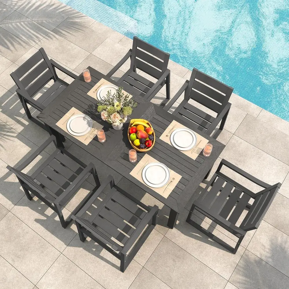 

Outdoor Gray Patio Dining Set for 6 with Chairs, Suitable for Deck, Poolside, and Backyard