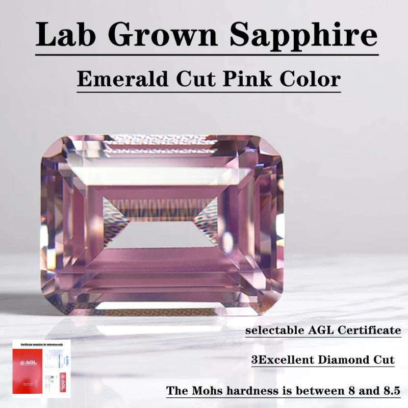 

Top Lab Grown Sapphire Sakura Pink Color Emerald Cut VVS1 Selectable AGL Certificate Gemstone Charms for DIY jewel making