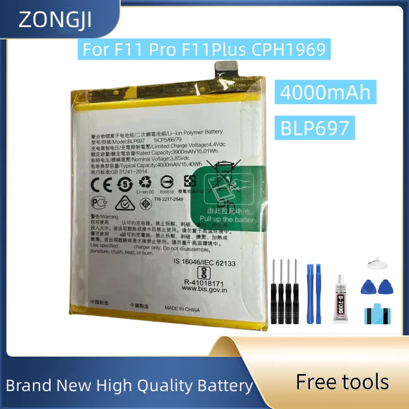New Battery BLP697 4000mAh For F11 Pro F11Plus CPH1969 Mobile Phone Battery + Free Tools
