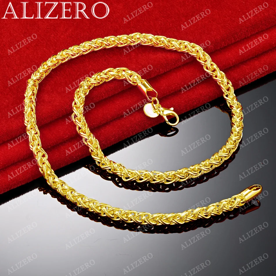 ALIZERO 18K Gold Necklace 20 Inch 8mm Twisted Chain Necklace For Men Women Fashion Wedding Party Fine Jewelry Gifts