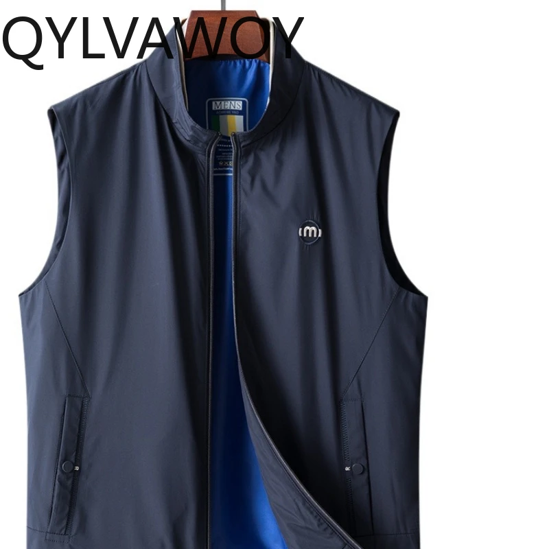 

QYLVAWOY 2025 Autumn Men's Stand-Up Collar Vest Sleeveless Gilet Middle-Aged Dads Stylish Casual Comfortable Outerwear LJ2736
