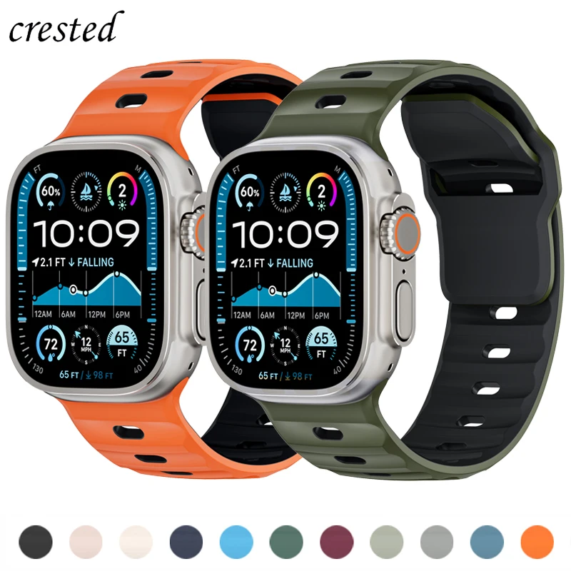 Sport Silicone Straps For Apple Watch Band 45mm 44mm 42mm 46mm 49mm Rugged Bracelet correa IWatch Series 10 SE 9 8 7 6 3 Ultra 2