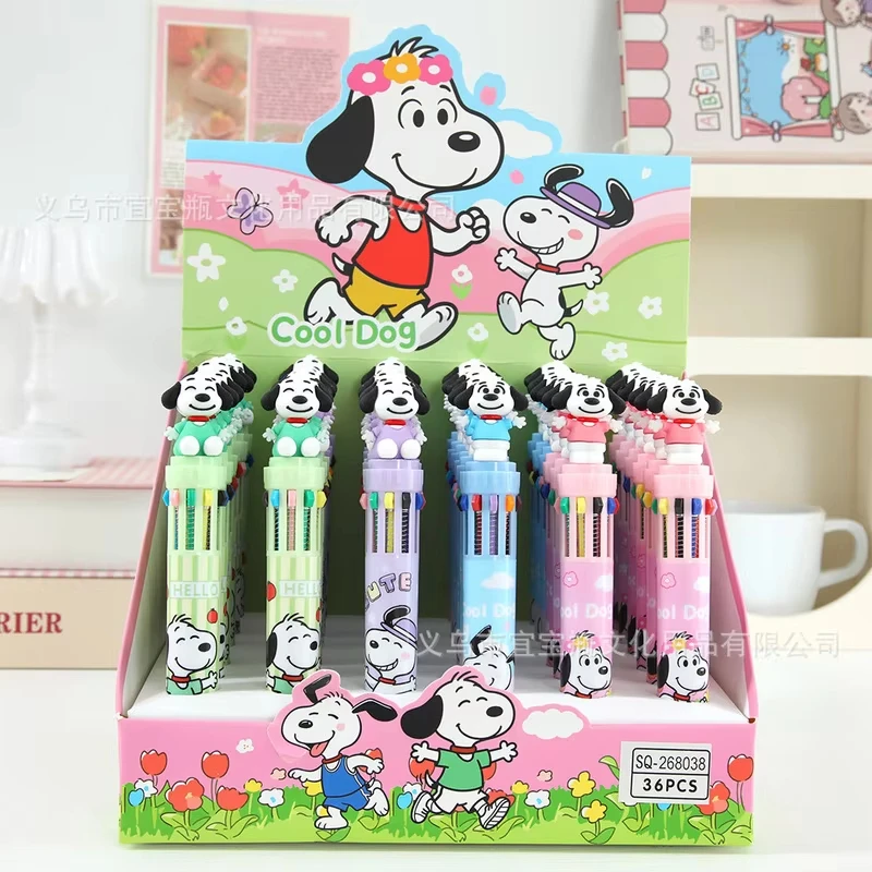 Lot de 6/18/36 stylos bille à pression Snoopy Anime 10 couleurs, stylo de couleur DIY pour carnet, marqueur pour étudiants, cadeau de papeterie, vente en gros