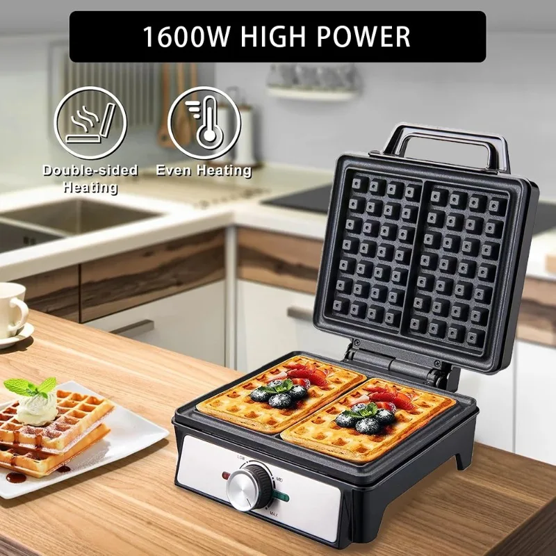 

[Best-selling] Waffles Maker 2 Slices Adjustable Temperature Electric Breakfast Belgian Waffle Machine Non-Stick Cake Iron Plat