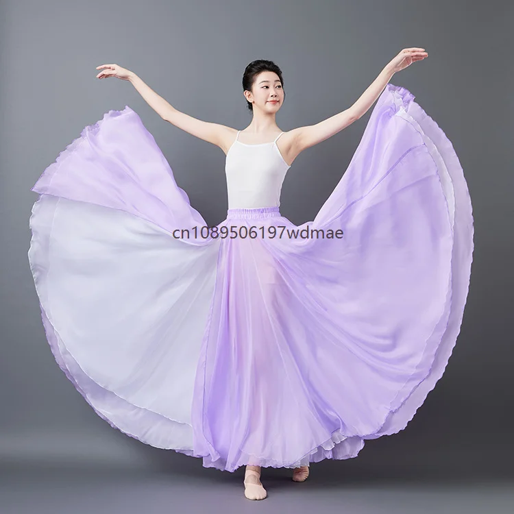 

900 Degree Double layer Women Classical Modern Dance Training Skirt Elegant Ethnic Performance Cosplay Swing Wrap Ethereal Skirt