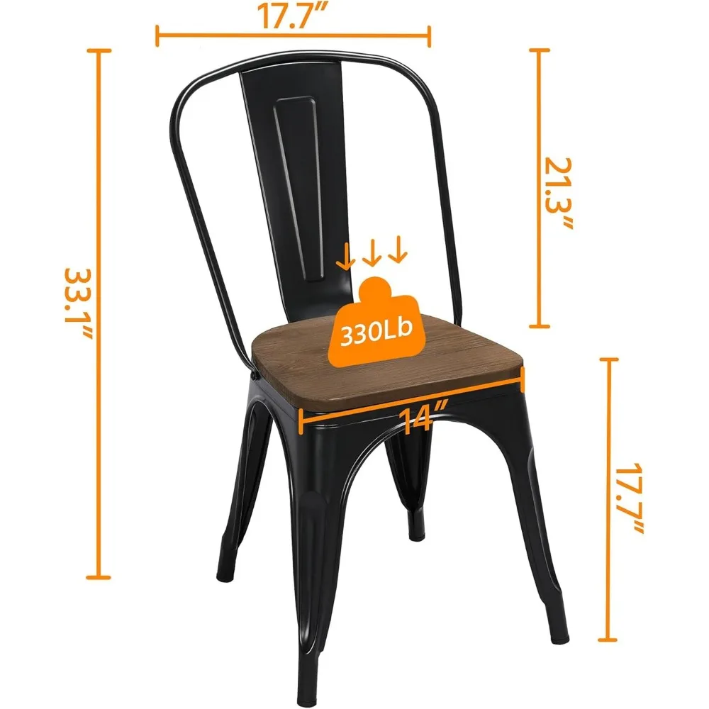 18 Inch Classic Iron Metal Dining Chair with Wood Top/Seat Indoor-Outdoor Use Chic Dining Bistro Cafe Side Barstool Bar