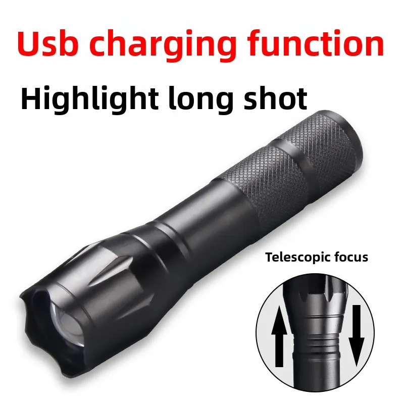 Factory Direct Wholesale High-Power Flashlight, Rechargeable LED Outdoor Mini Flashlight, Zoomable Aluminum Alloy Lighting Lamp