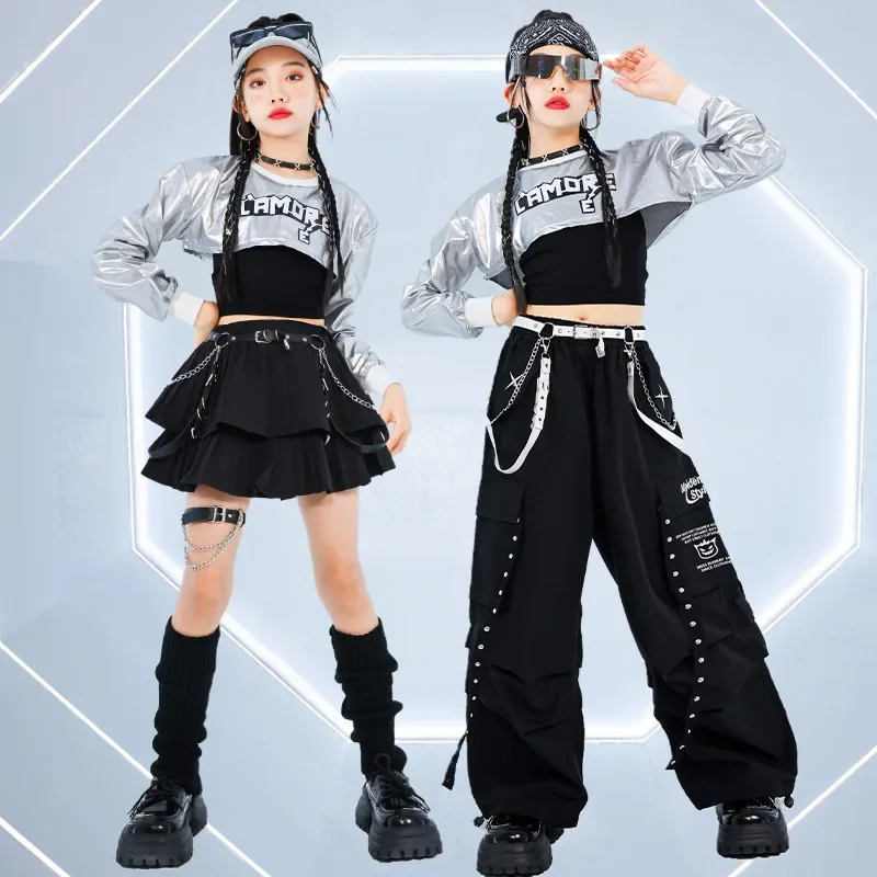 الفتيات الجاز الرقص المرحلة زي تنورة سوداء السراويل الاطفال ملابس الاطفال الشارع ملابس رقص Dancewear الهيب هوب Kpop عرض الأزياء
