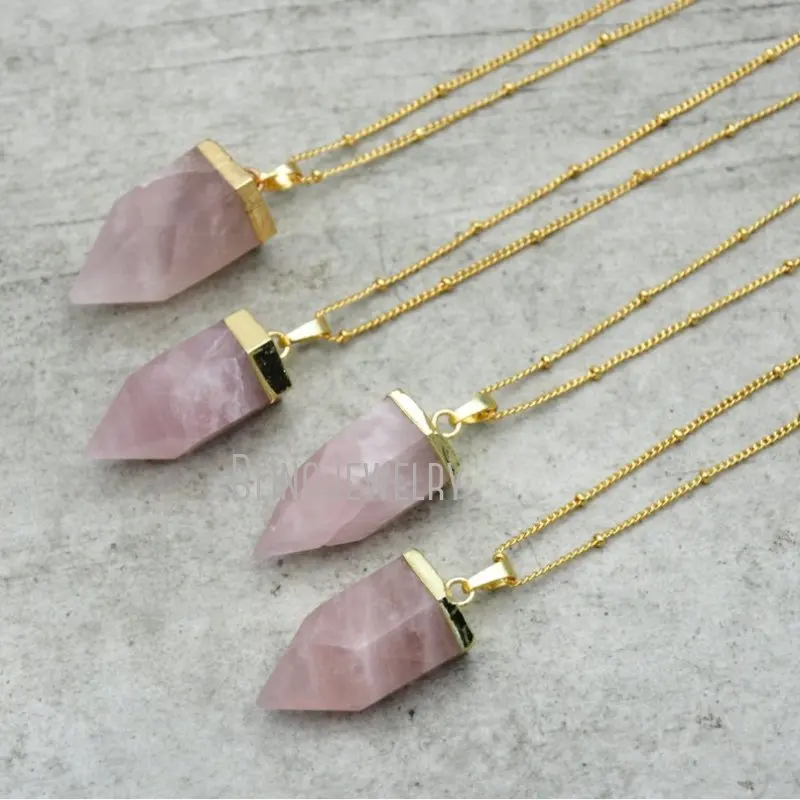 10pcs Rose Quartz or Citrine Point Necklace for Women with  Satellite Chain Healing Crystal Jewelry