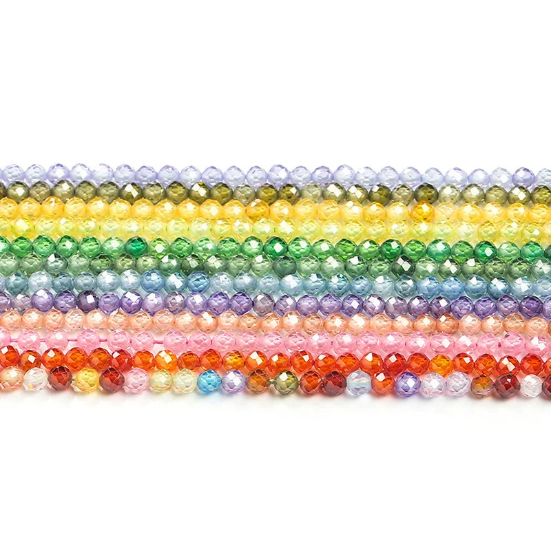 2/3/4mm Facettierte Runde Farbe Zirkon Perlen Stein Charms Zirkonia Perlen Für Schmuck Machen Fit DIY armbänder Halskette Zubehör