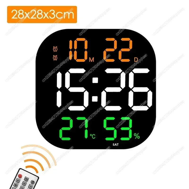 Large Screen LED Digital Wall Clock Temperature Date Display Hanging Electronic Alarm Clock with Remote for Bedroom Home Decor