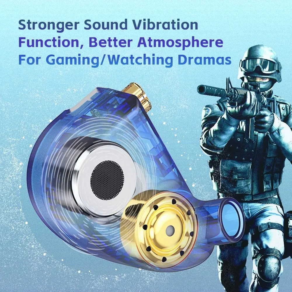 CVJ Luki 듀얼 유닛 진동 게이밍 인이어 헤드셋, 전문 진동 + 10mm 플래그십 다이내믹 HD 마이크 포함