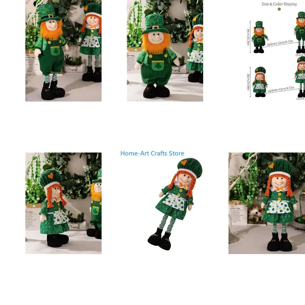 Y3NA StPatrick's Green Irish Leprechaun Tomtes Elf Gnome Doll Dwarf Retractable Doll