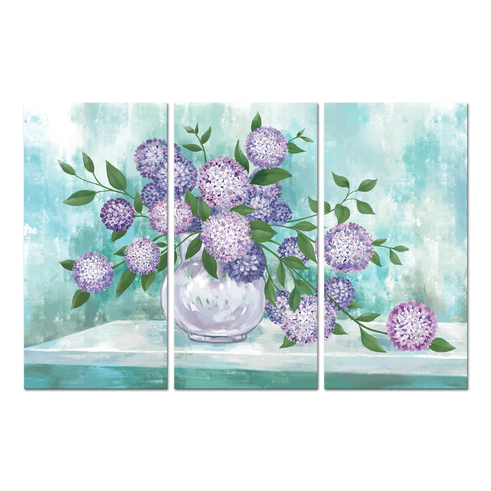 

3 Pieces Purple Flowers Posters Home Decor Flowers In Glass Print Canvas Painting Modern Style Picture Living Room Wall Art