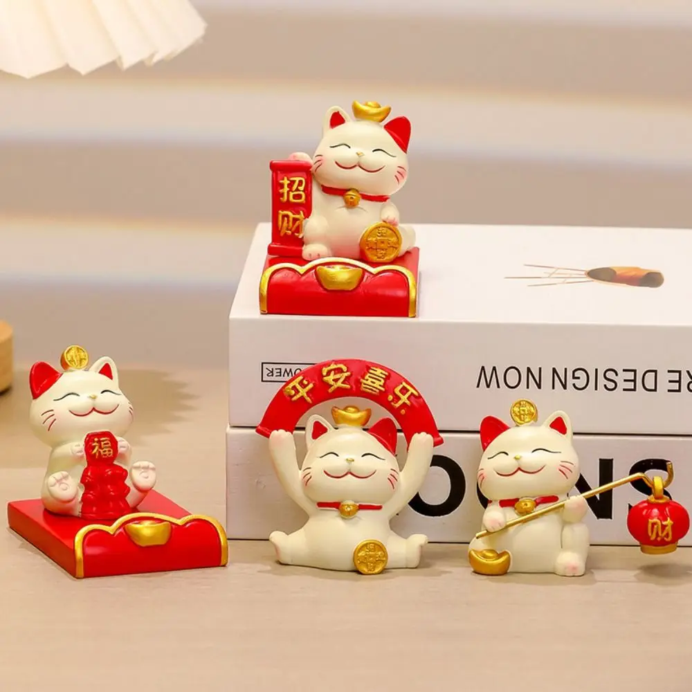 Figurine Miniature Items Lucky Cat Phone Holder Chinese Style Resin Crafts Animal Mobile Phone Stand Realistic Exquisite