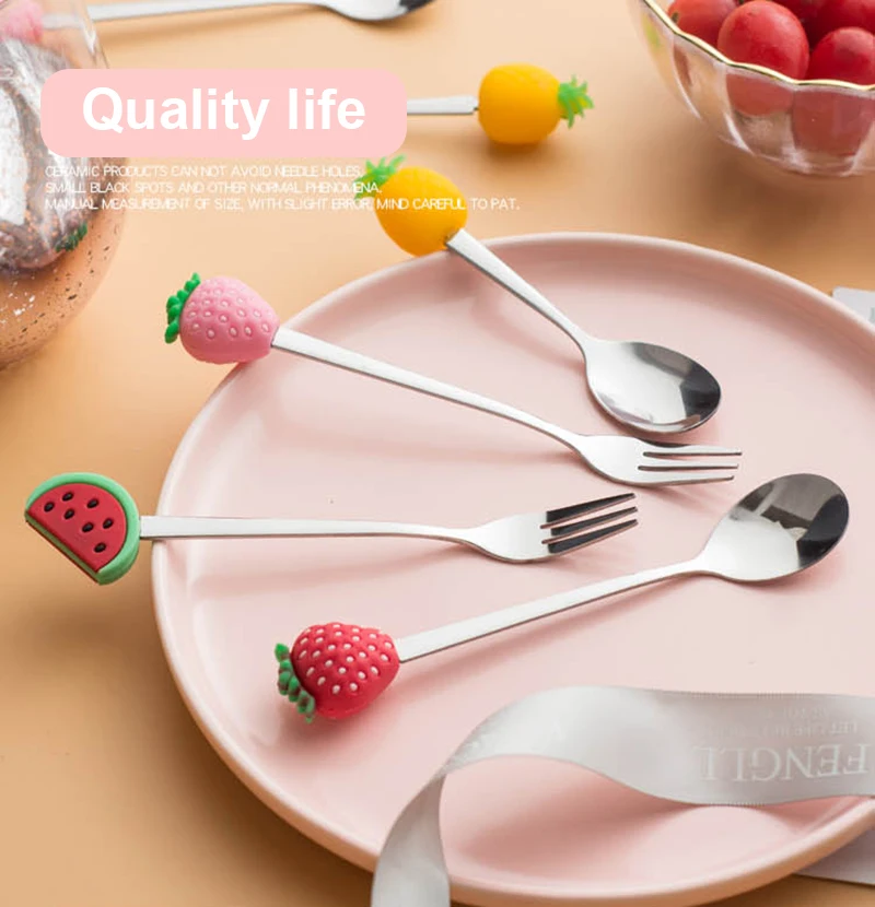 Cute Fruit Shaped  Fork Mini Cartoon Children Snack Cake Dessert  Tea Spoon Food  Candy Lunches Bento Party Decor