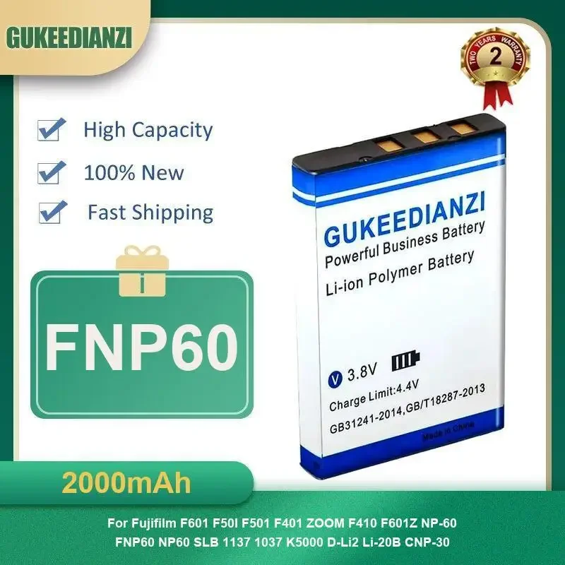 

Аккумулятор FNP60 2000 мАч для Fujifilm F601 F50I F501 F401 ZOOM F410 F601Z NP-60 FNP60 NP60 SLB 1137 1037 K5000 D-Li2 Li-20B CNP-30
